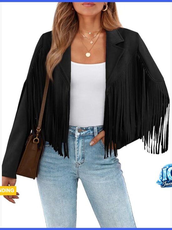 Jackets & Blazers - Cropped Faux Suede Leather Fringe Jacket Western Biker Moto Style